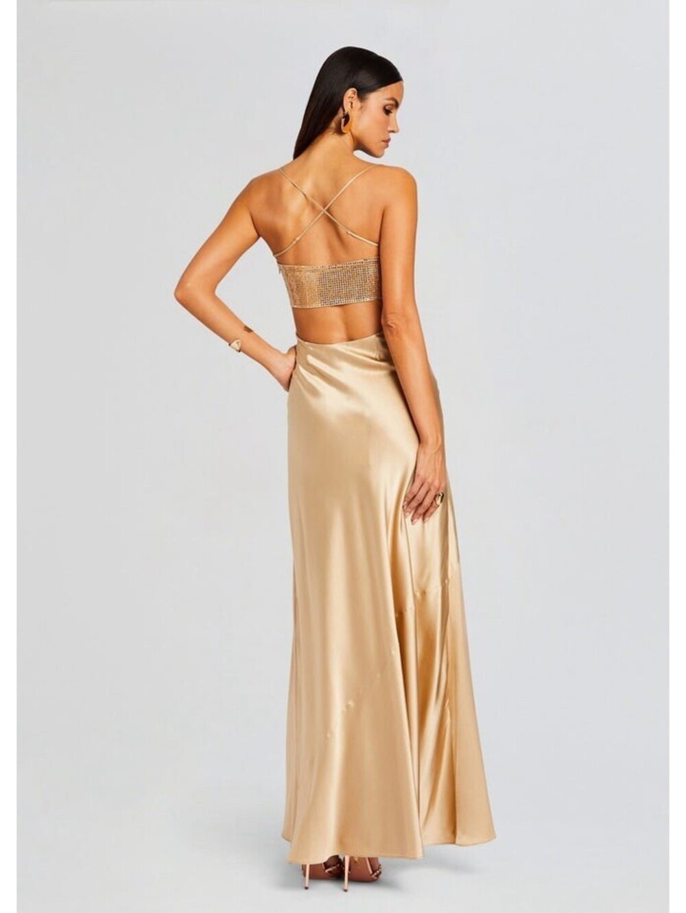 NWT $798 Retrofete Emery Crystal Sequin Embellished  silk maxi dress size Large - Picture 4 of 7